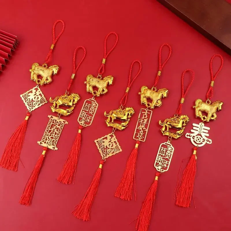 2026 Year Of The Horse Golden Plastic Zodiac Horse Pendant Lucky Spring Festival Home Car Hanging Ornaments New Year Gifts Qme