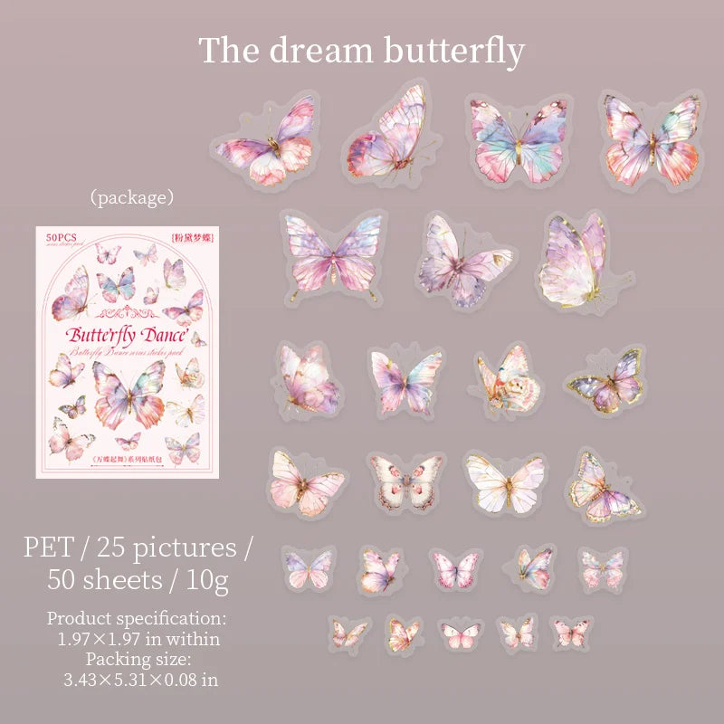 50pcs Butterfly Stickers pack Junk Journal Planner Collage Aesthetics Decoration Scrapbooking Supplies School Stationery Sticker Qme D