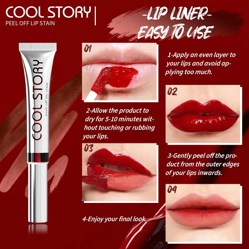 2 in 1 Lip Stain & Lipliner Matte Peel Off Lip Glaze Lipstick Quick Drying Lasting Non Stick Cup Lipliner Red Lip Gloss Makeup Qme