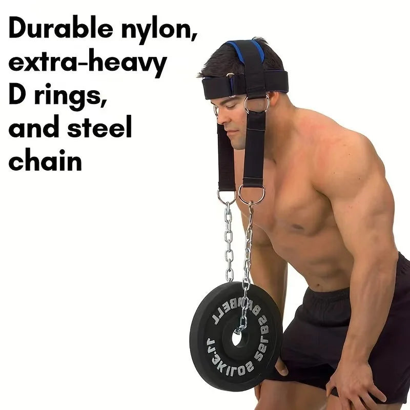 Heavy Duty Neck Cap Adjustable Weighted Headgear Barbell Plate Slots Qme