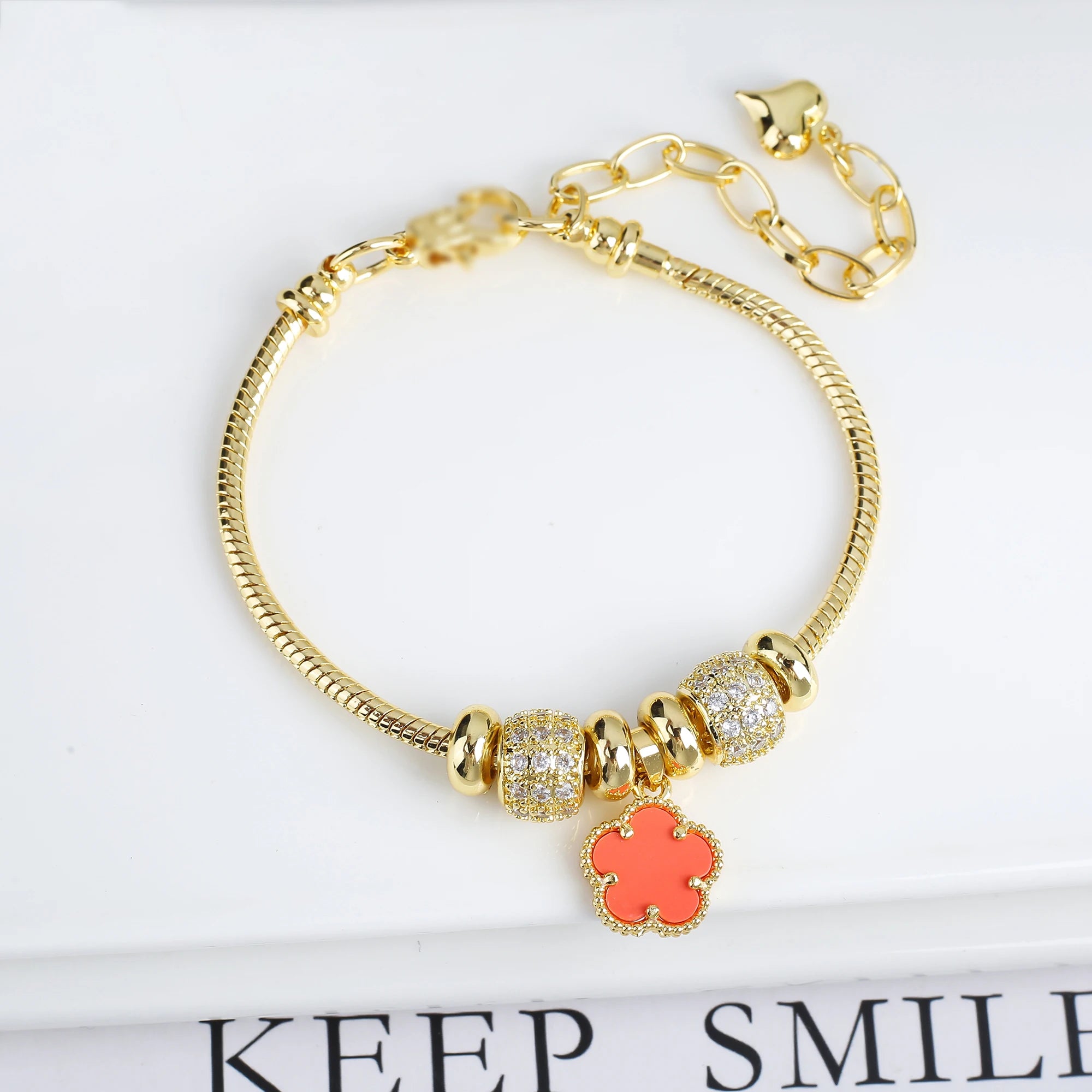 INS Hot Sale 10 Colors Natural Stone Five Leaf Flower Snake Bone Chain Bracelet Classic For Woman Clover Cz Ewelry Party Gift Qme Pink