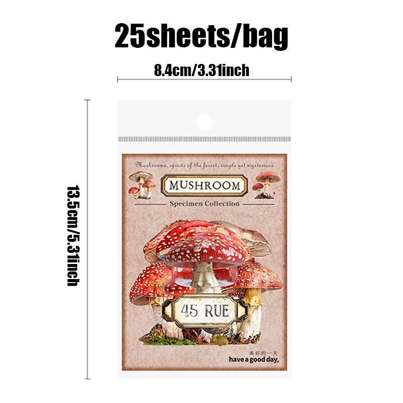 25 Sheets/Pack Vintage Mystical Mushroom Stickers for DIY Crafts Scrapbooking Phone Case Planner Journal Decoration Qme