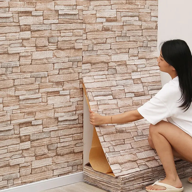 Waterproof Anti Stain Retro 3D Brick Wall Sticker 70cmx1m Self Adhesive Wallpaper Bedroom Living Indoor Household Wall Art Decor Qme 70CMx10M retro coffee