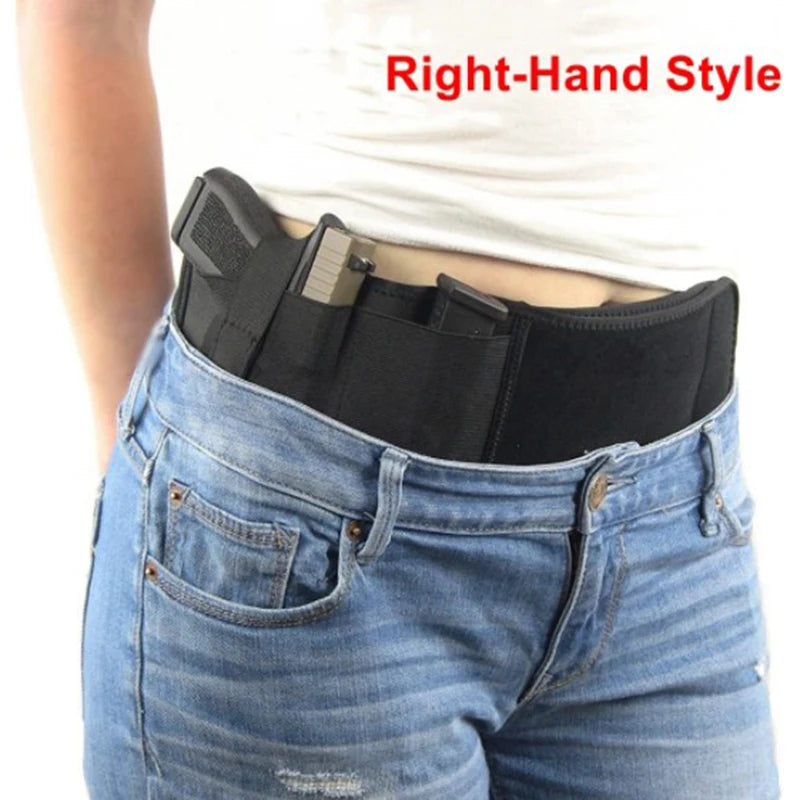 Black Belly Gun Holster Invisible Belt Bag Concealed Carry Elastic Qme