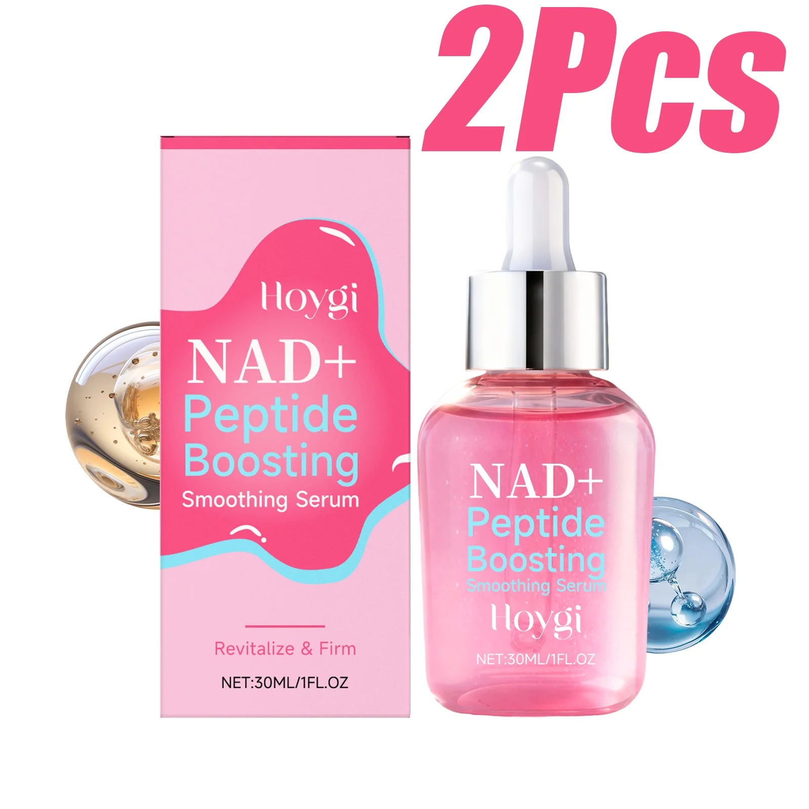 NAD+ Peptide Boosting Smoothing Serum Firming Hydrating Anti-Aging Serum Radiant Glow Face Essence Hyaluronic Acid Brightening Qme 2 x 30ml Boxed