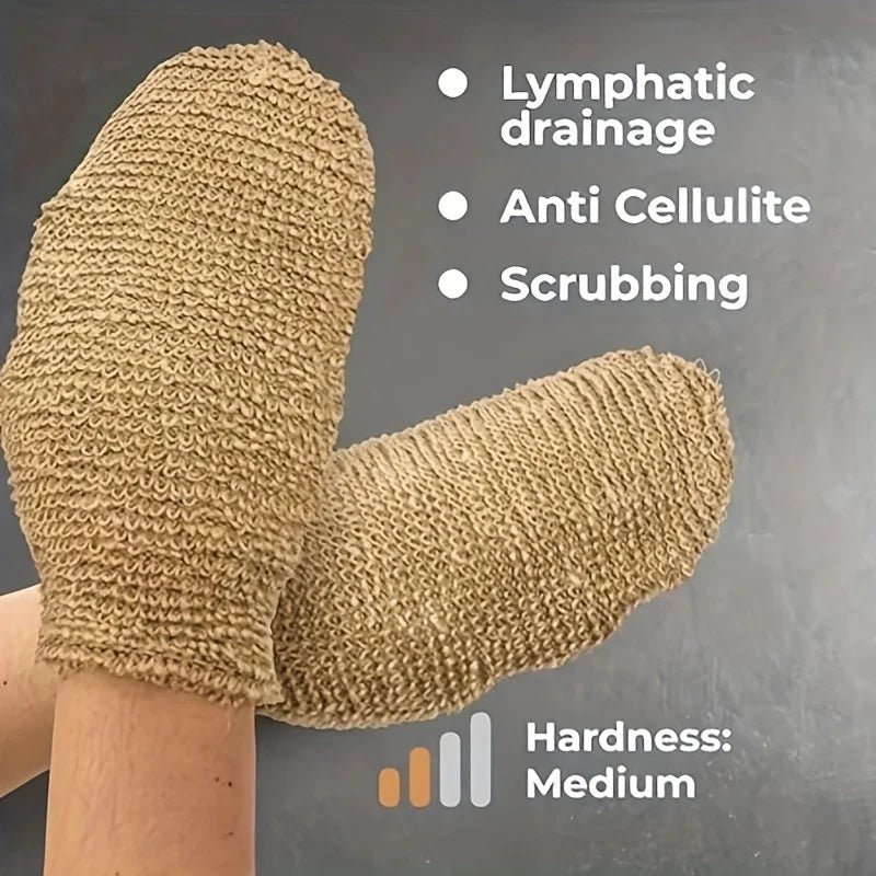 Natural Yellow Bath Gloves and Towels for Body Cleansing and Exfoliating Qme
