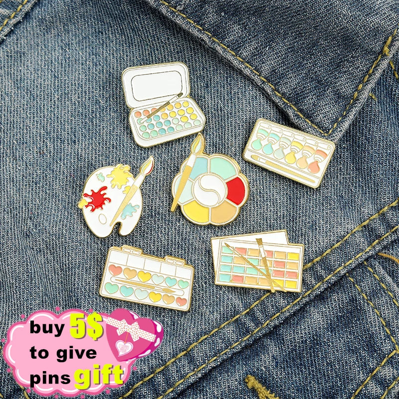Brush Art Oil Painting Enamel Pins Cartoon Artist Dream Brooches Shirt Lapel Pin Badge Jewelry Gift for Friends Drop Shipping Qme