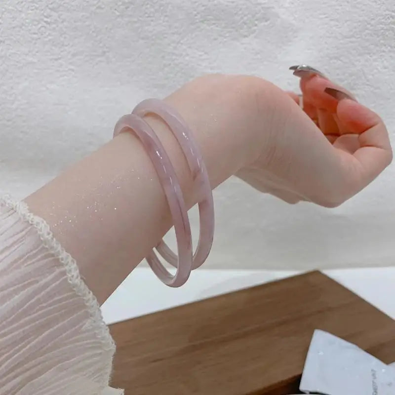 Natural Chalcedony Beauty Bangles Ice Sweet Graceful Light Pink Bracelet Delicate Elegant Perfect Jade Handring Jewelry Qme