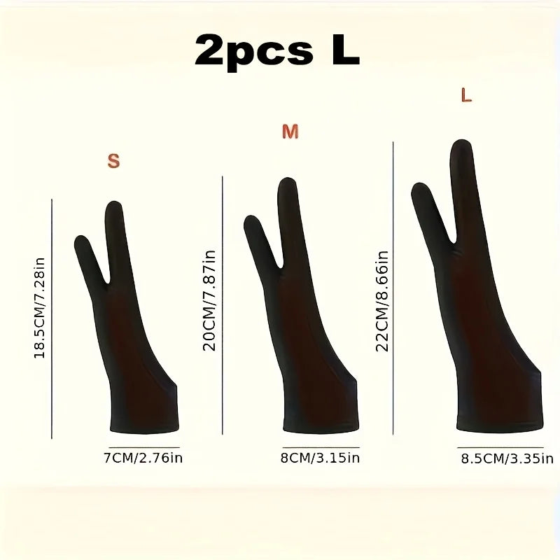 2Pcs artist painting gloves universal left and right hands, two fingers smooth elastic breathable stylus pencil sketch painting Qme 2pcs L