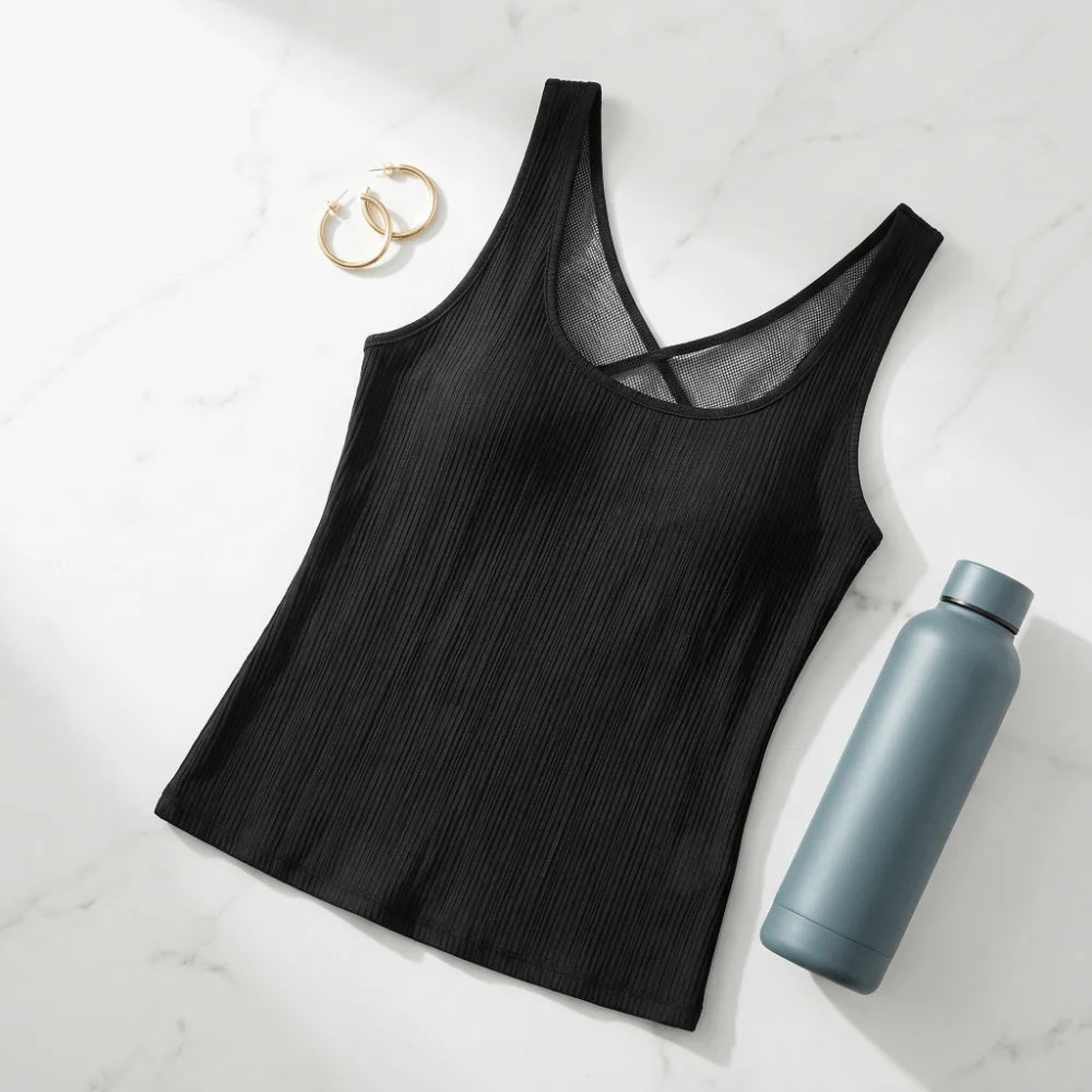 Fashion Sleeveless Mesh Splicing Top Deep V Neck Beach Wear Women Crop Top Summer Solid Color Women's Base Vest Party Qme