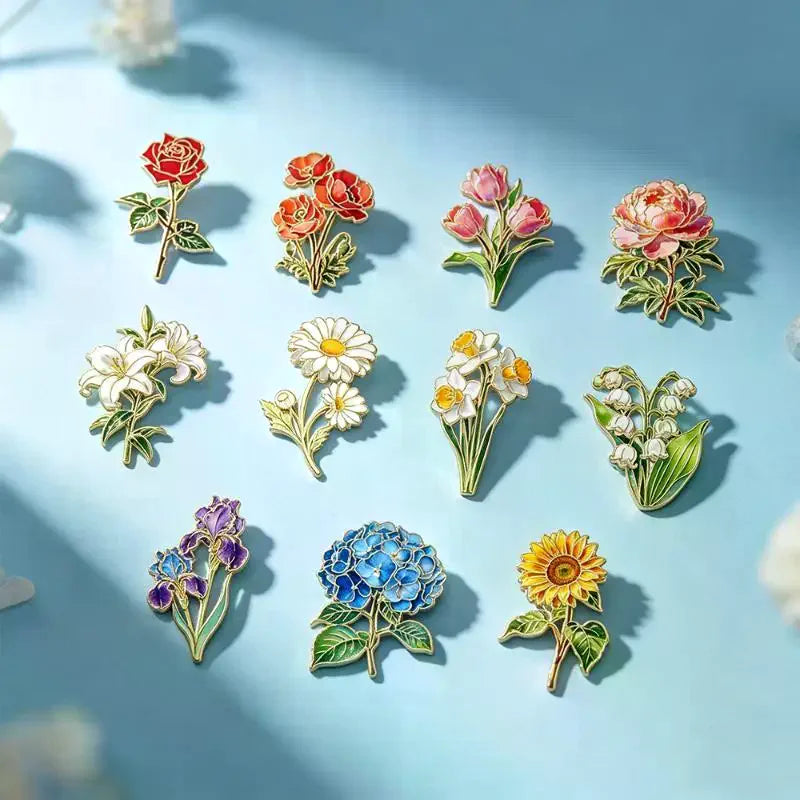 Fashion Elegant Botanical Enamel Flower Pins Assorted Plant Lapel Brooches Nature Badges For Womens Fashion Jewelry Accessories Qme