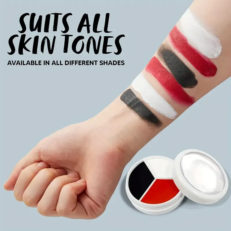 3 Colors Black White Red Face Body Paint Palette Oil Cream Makeup Qme