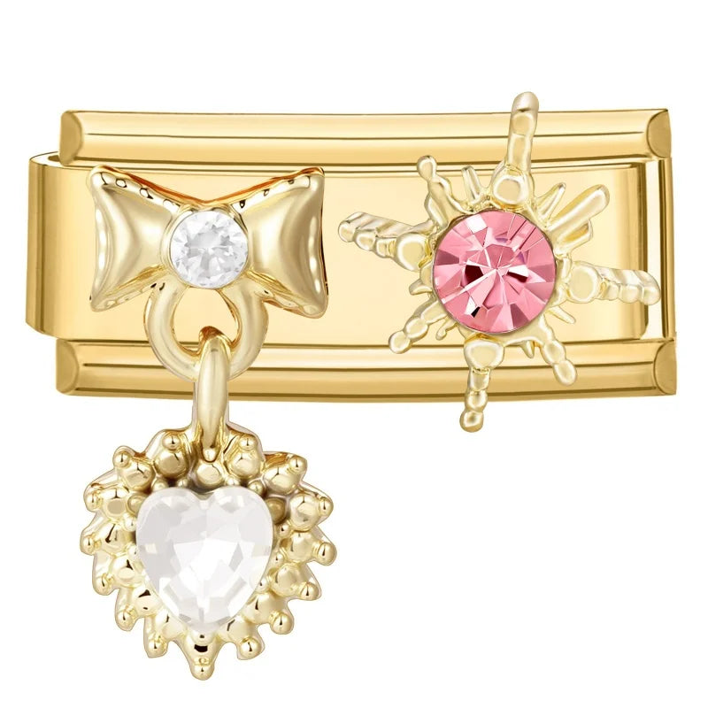 Sweet Flowers Butterfly Cute Heart Bows Italian Charm Link Gold Fit