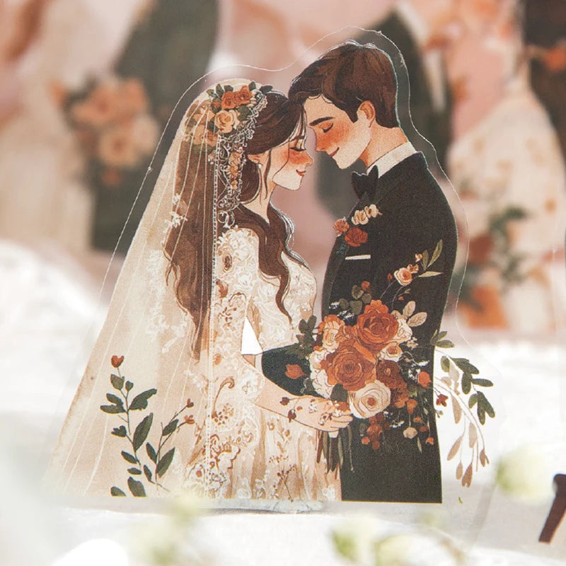 Wedding Stickers 30 Sheets Romantic Couple Scrapbook DIY Journal Phone Case Decoration Gift for Bride and Groom Qme
