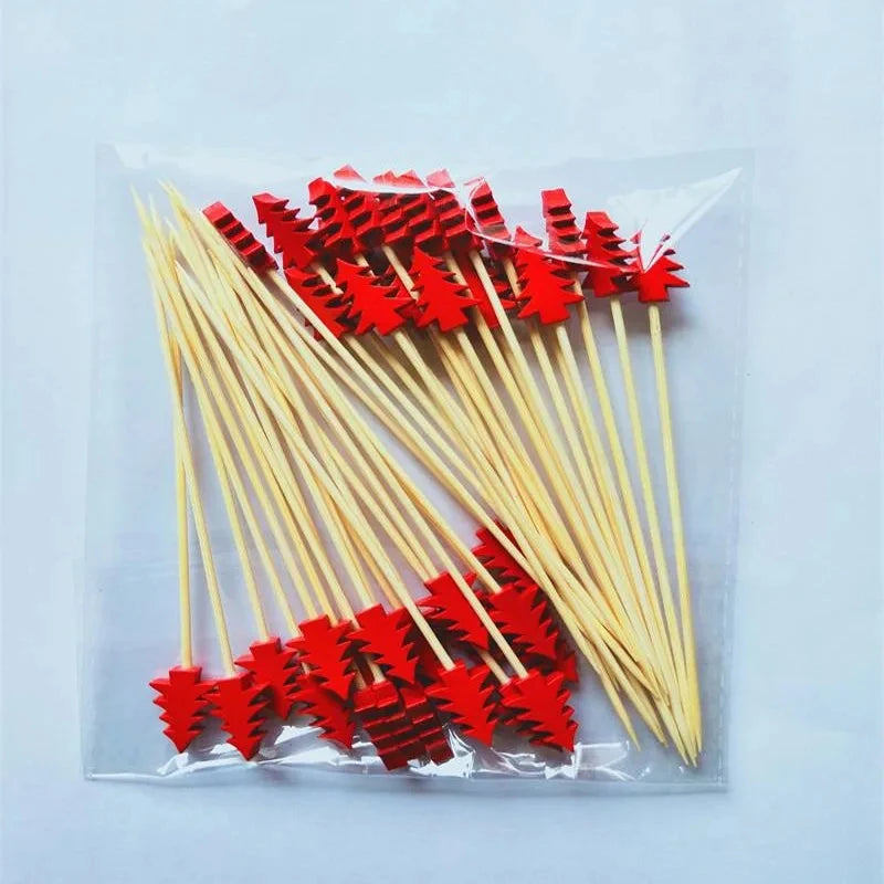 50 Christmas Bamboo Skewer Cocktail Picks Cupcake Topper Disposable Qme 50pcs Style E
