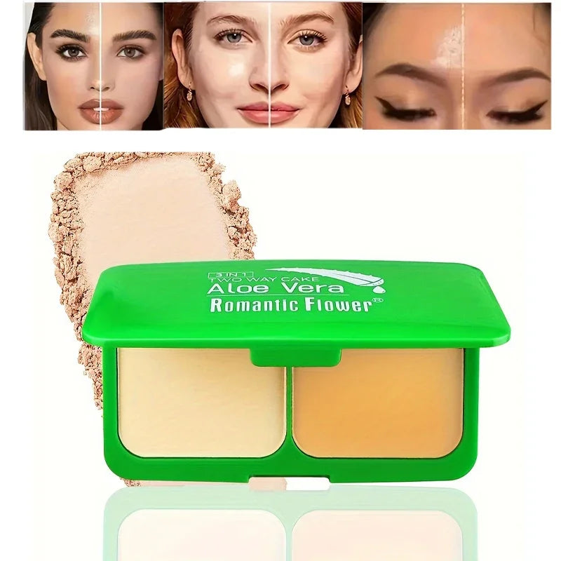 3-in-1 Double-Layer Aloe Vera Matte Powder Foundation Waterproof Sweatproof Long-Lasting Oil Control for Summer Makeup Set Qme