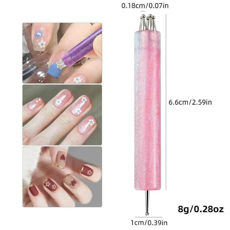 Double End Nail Dotting Pen Five Petal Flower Design Lightweight Qme Pink
