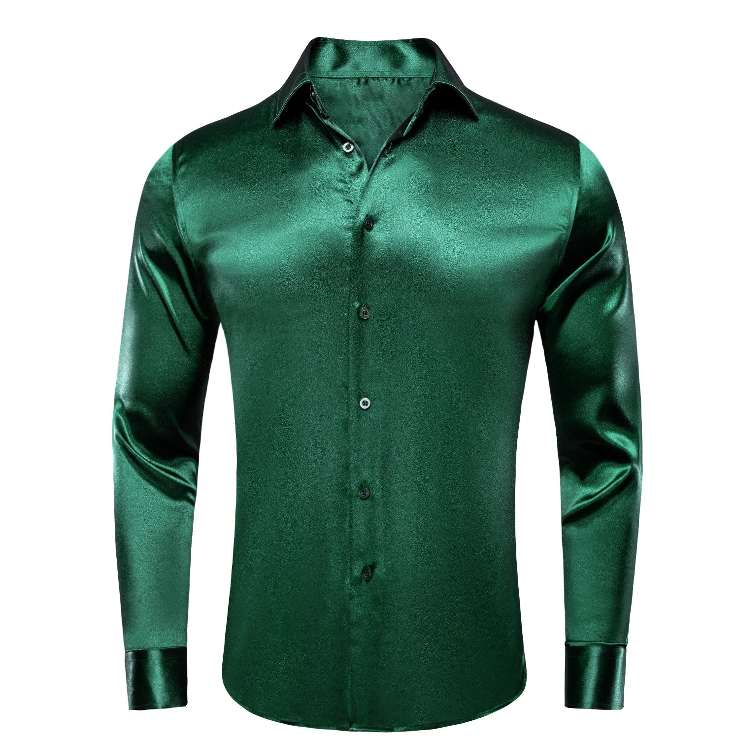 Hi-tie Plain Satin Silk Mens Dress Shirts Long Sleeve Suit Shirt Qme