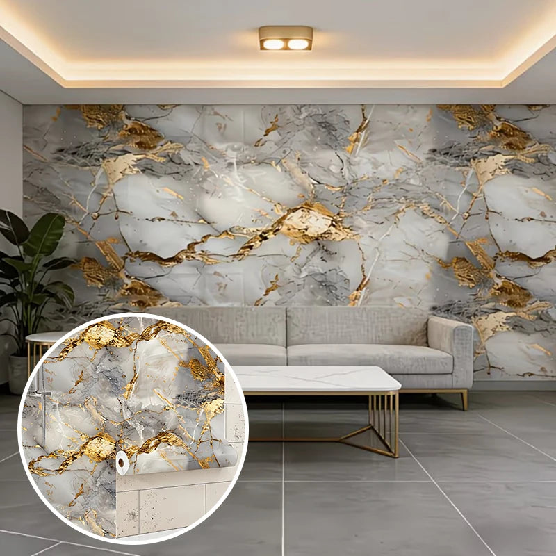 White Gold Marble Kitchen Wall Decor Sticker Waterproof Oilproof High Temperature Resistant Self Adhesive Wallpaper Qme