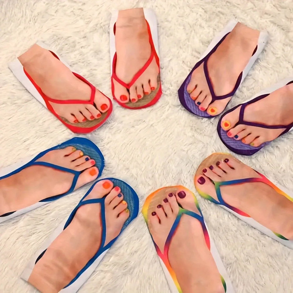 2pairs 3D nail print socks fun flip flops socks 3D pattern socks sandals socks low cut ankle fool socks - a prank gift Qme