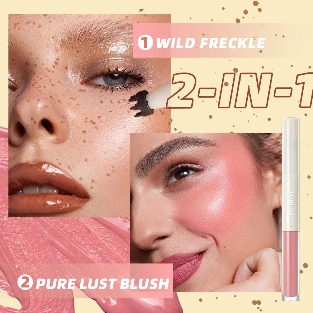 QIBEST Double Ended Natural Simulation Freckles Stamp Pen Liquid Blush 2 In 1 Stick Waterproof Lifelike Fake Freckles Pen Stick Qme