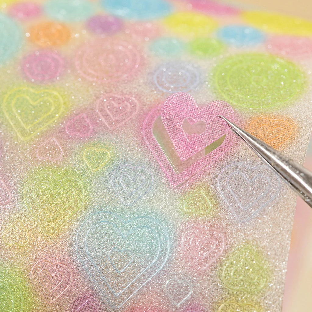 Cute Y2K Glitter Ins Style Decoration Adhesive PET Tape Planner Handbook DIY Scrapbooking Journal Collage Material Stickers Qme