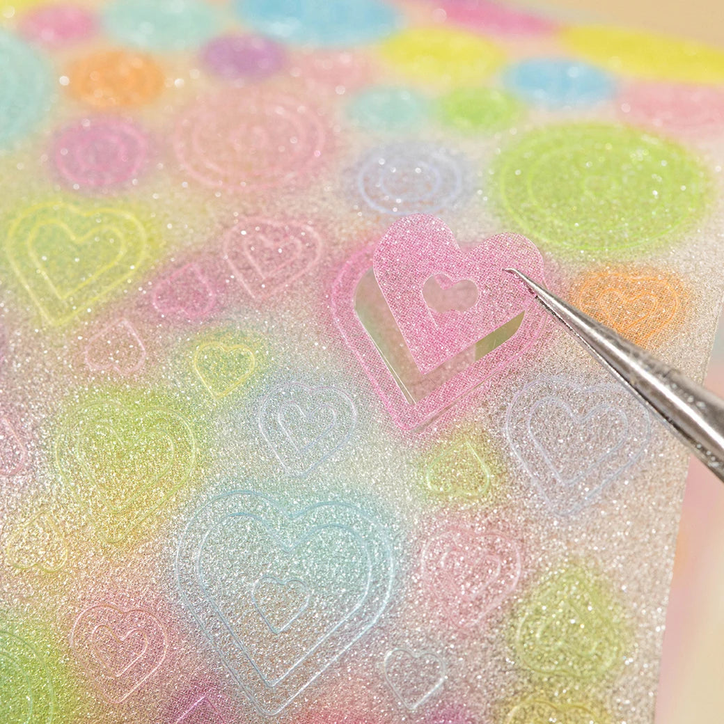 Cute Y2K Glitter Ins Style Decoration Adhesive PET Tape Planner Handbook DIY Scrapbooking Journal Collage Material Stickers Qme