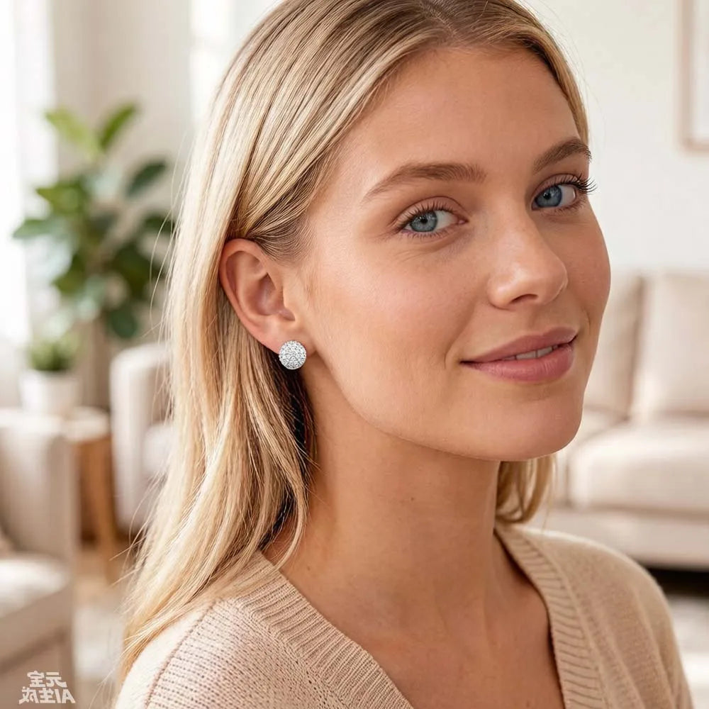 White Zircon Ball Stud Earrgins Brand New Glam Fine Jewerly For Women Trendy Gift In 925 Sterling Silver Qme