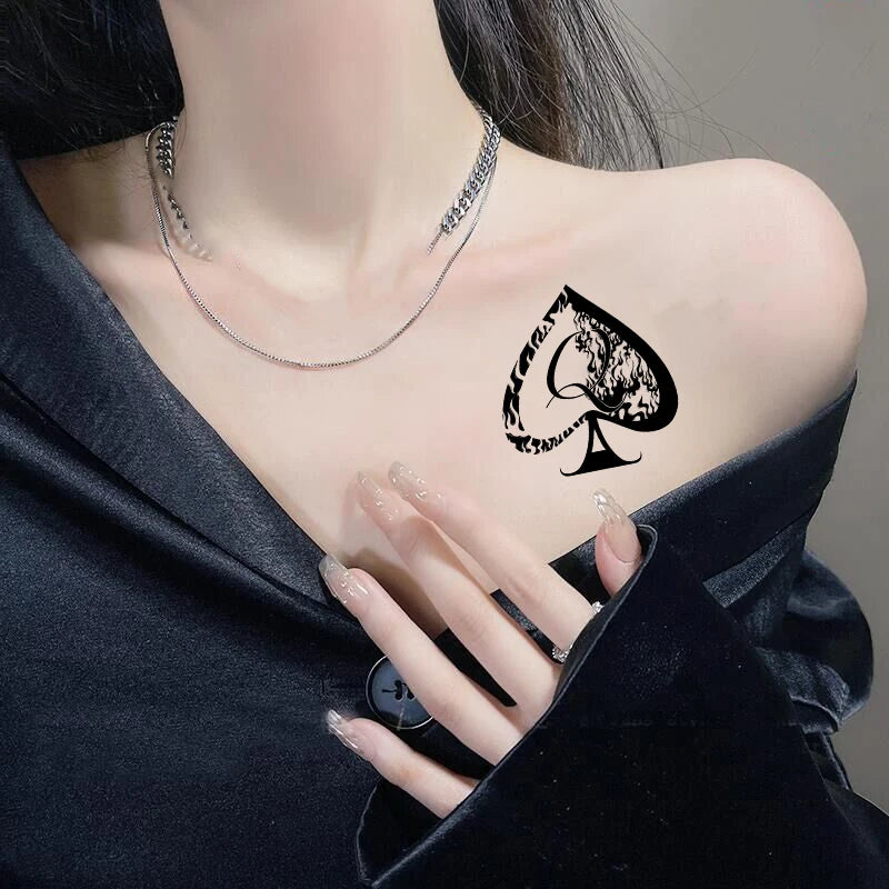 New Spades Q Tattoo Stickers Temporary Stickers Waterproof, Durable Black Solid Color Disposable Stickers Sexy Tattoo Stickers Qme