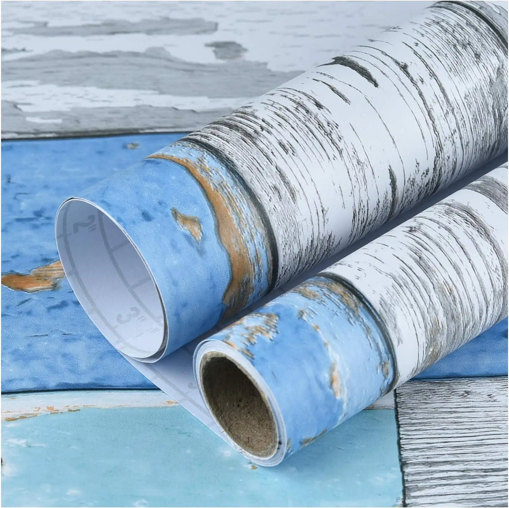 Blue Distressed Wood Wallpaper Thickening Vinyl Self-adhesive Qme