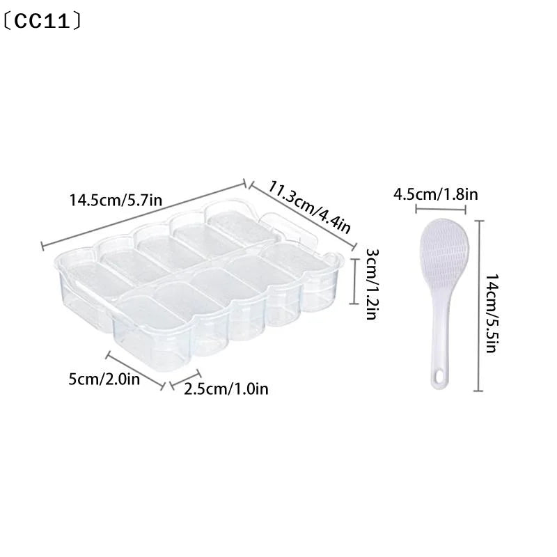 10 Grids Rice Ball Mold Spoon Sushi Non-stick Pressure Storage Box Qme