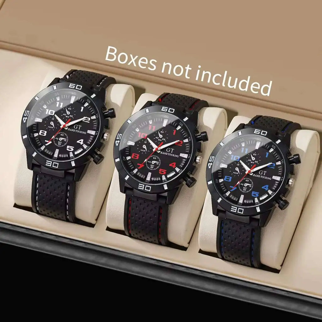 Classic and fashionable silicone car line men's quartz watch, casual and fashionable watch Qme 3PCS Set Without Box