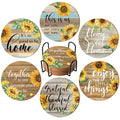 Vintage Sunflower Drink Coasters Holder Absorbent Wood Coaster Qme Wood 6Pcs Sunflower
