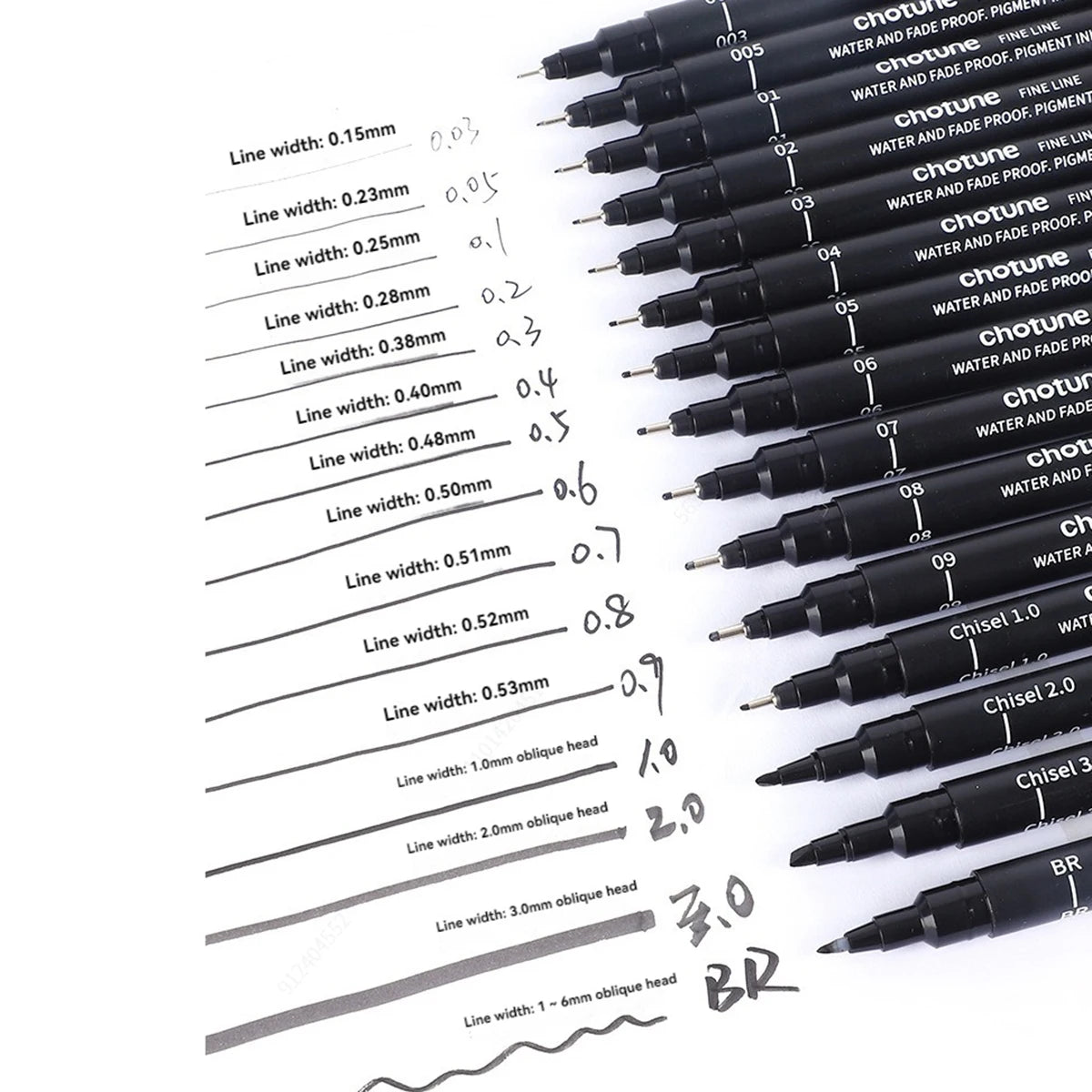 Black Micro Fine Pens,15 Sizes,Waterproof Archival Ink,Fine Tip Manga Markers for Artist Anime Sketch Technical Qme