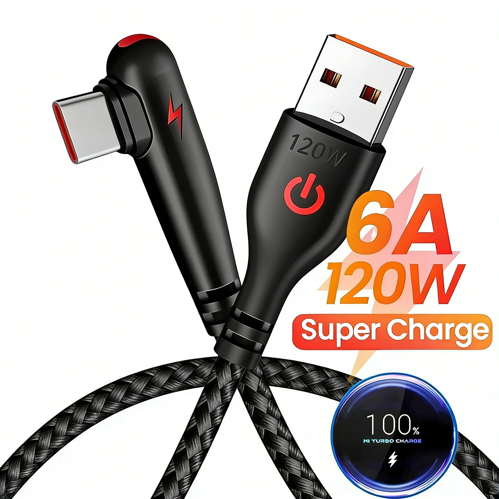 120W Quick Charger Cable 90 Degree Elbow Type C USB Fast Charging Cable for Huawei Mate 60 50 40 P60 P50 Honor Xiaomi Redmi POCO Qme