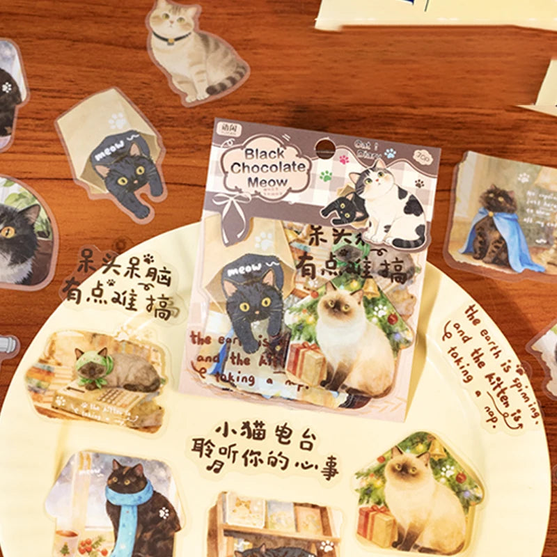 2 Bags Cat Diary Sticker Pack, Journal Scrapbooking Supplies, Cute Healing Aesthetic Multi-Use Stationery Gift Qme