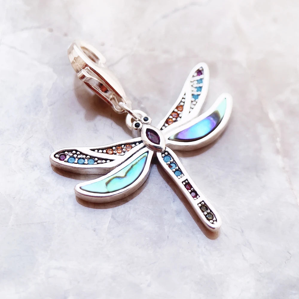 Colorful Dragonfly Charm Women Bohemia Fashion Jewelry Pure 925 Sterling Silver Pendant Qme