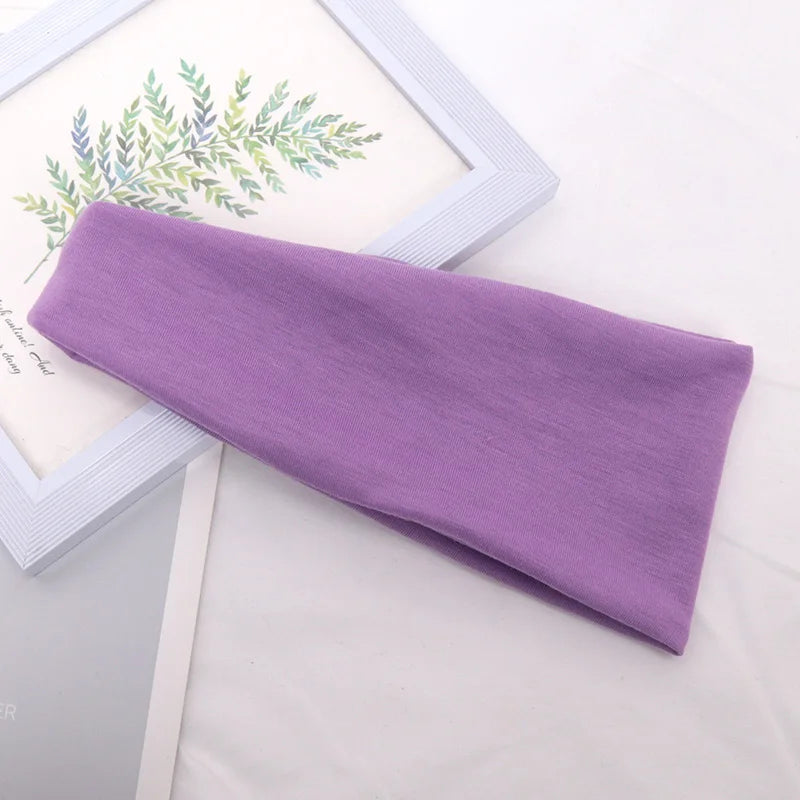 Women Headband Wide Knitted Cotton Sport Elastic Hair Bands Yoga Qme plum One Size