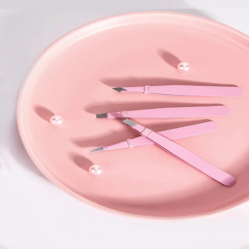 Pink eyebrow care set: tweezers, for precise shaping and removal of ingrown hairs, eyebrow tweezers Qme