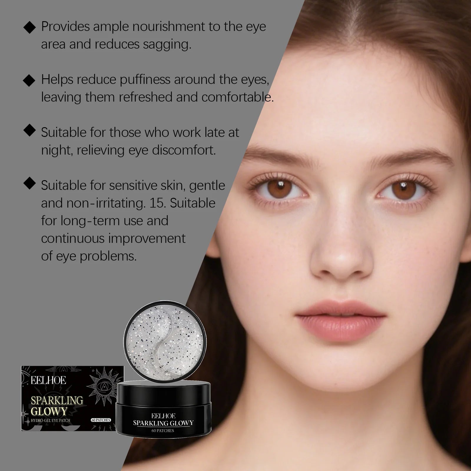 Sparkling Hydro-Gel Collagen Eye Mask Anti Dark Circles Under The Eyes Moisturizing Brightening Anti-Wrinkles Eye Patches Qme