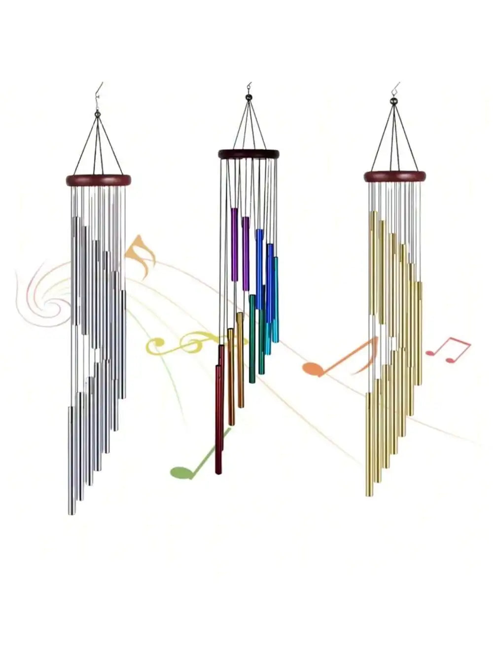Decor Hanging Metal Wind Chime 12 Silver Aluminum Tube Wooden Music Qme