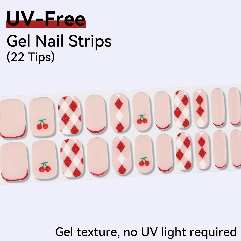 Baking-free 22Tips Nail Stickers Summer Strawberry Polish Sticker Qme BSA-0374