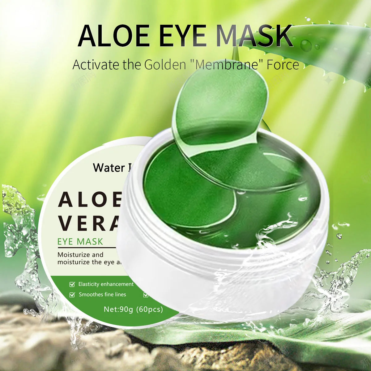 60pcs Aloe Vera Collagen Eye Mask Anti Dark Circles Eyes Bags Moisturizing Anti-Wrinkles Eye Patches Eyes Skin Care Products Qme green