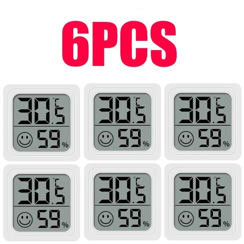 Mini Electronic Temperature and Humidity Meter Car Thermometer with Smiling Face Display Refrigerator Thermometer Qme 6PCS-White