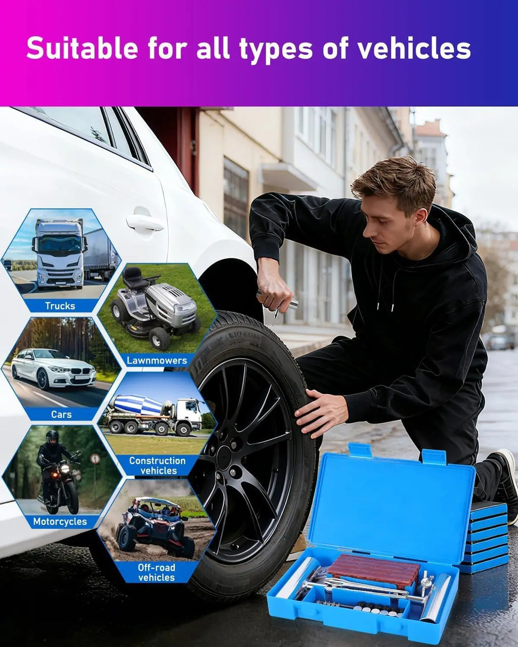 Tire Repair Kit 59pcs Heavy Duty Tire Plug Set, Tire Repair Kit,Heavy Duty Tire Plug Kit Qme
