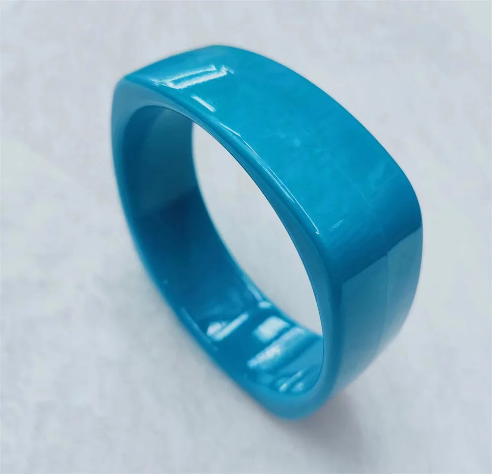 Vintage Acrylic Cuff Fashion Bangles for Women New Trendy multicolour Wide Geometric Resin Simple Bracelets Charm Jewelry Qme Lake Blue 60-64mm