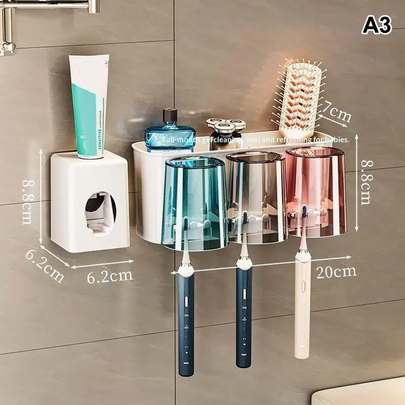 Multifunctional Toothbrush Holder Mug Wall Mounted Perforation-free Qme A3