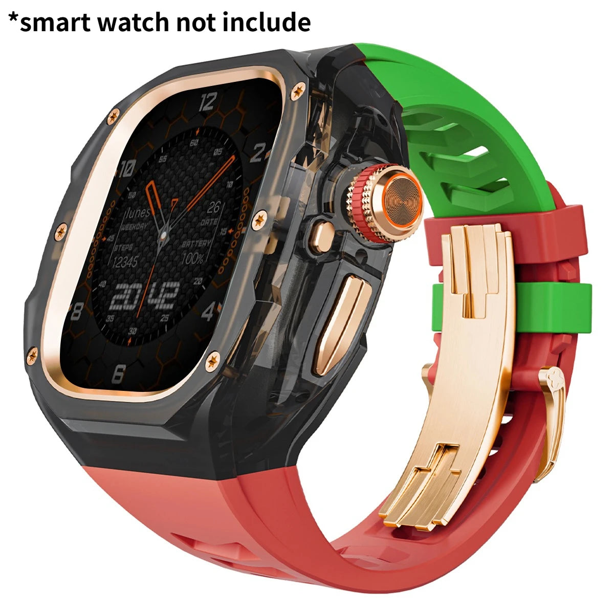 Refit Mod For Apple Watch Ultra 3/2 49mm Transparent Case Silicone Band Refit Kit For iWatch Series 11 Metal Butterfly Buckle Qme RGrBRG 49mm-For ultra 3 2 1