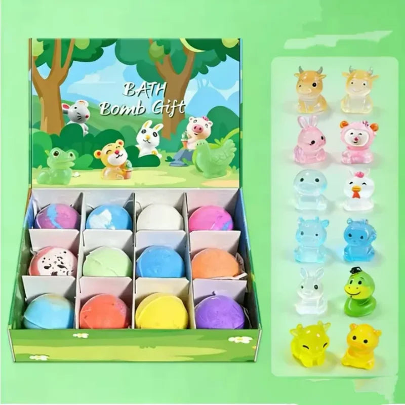 12pcs Kids Bath Bombs Set 60g Each with Surprise Toy Inside Natural Bubble Bath Fizzy Ball for Children Spa Bathtime Gift Qme Twelve Zodiac 60g