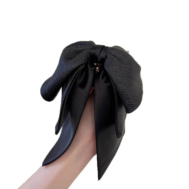 Glossy Pleated Bow Half-up Hair Clip Delicate Ribbon Chic Qme